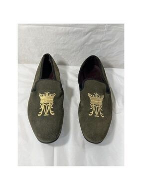 London Brogue Mens Size 8  GREEN SUEDE SLIP ON SHOES DRIVING SHOE
